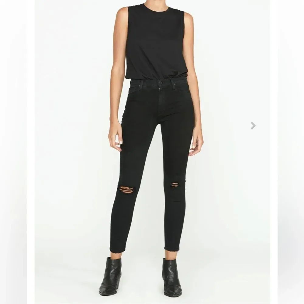 Hudson BARBARA Super Skinny Black Distressed High Waist Denim Stretch Jeans NEW